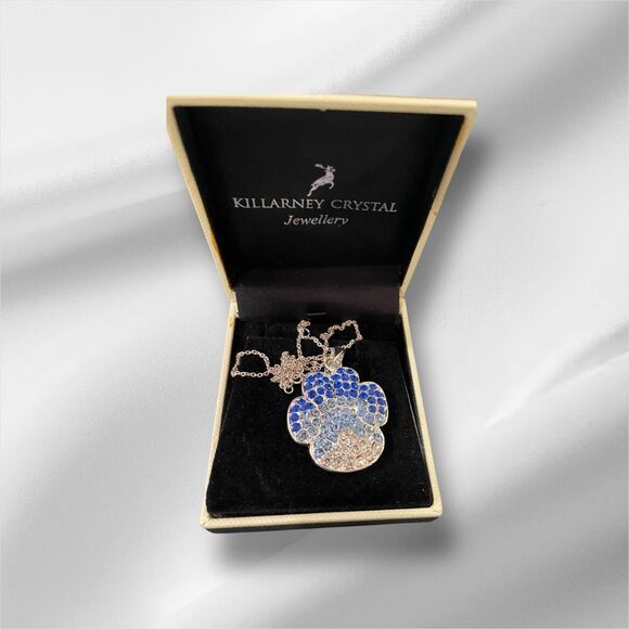 Killarney Crystal Paw Print Pendant Necklace Blue And Clear Crystals - Picture 1 of 2